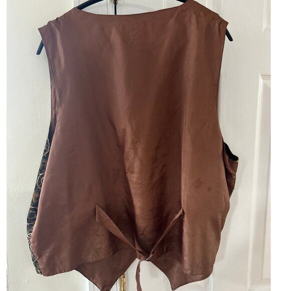 Vintage Oscar de La Renta Brown Olive Green Floral Corduroy Western Vest - Picture 5 of 6